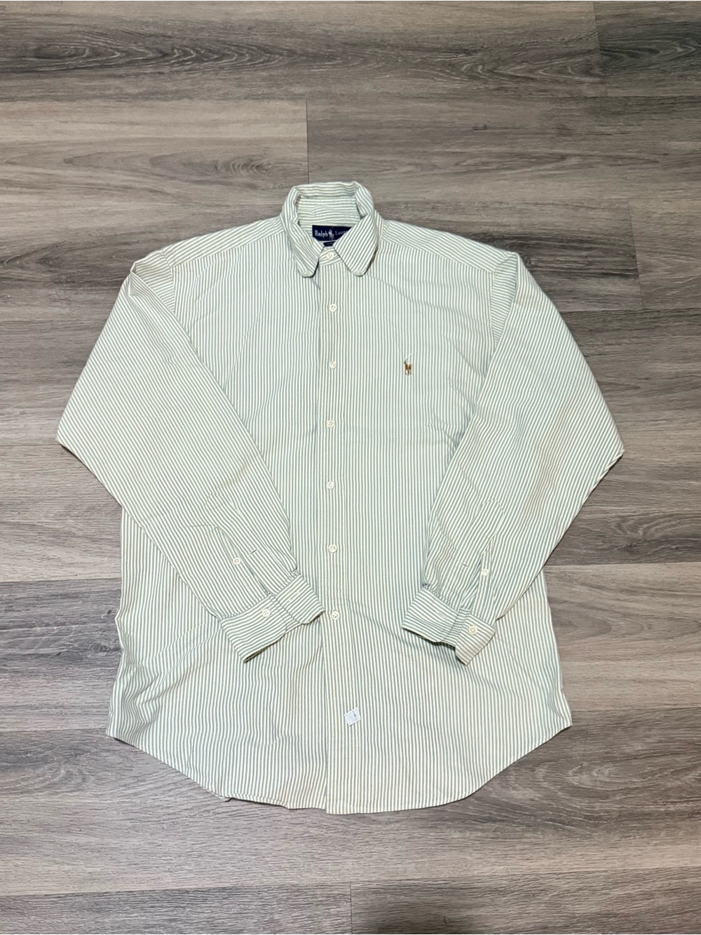 Ralph Lauren Men’s Green and White Striped Button-Down Dress Shirt